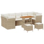 vidaXL Ensemble de Canapés de Jardin 10 Pièces avec Coussins Beige Poly Rotin Acacia