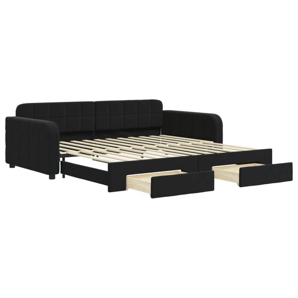 vidaXL Lit de jour avec gigogne et tiroirs sans matelas noir 100x200cm