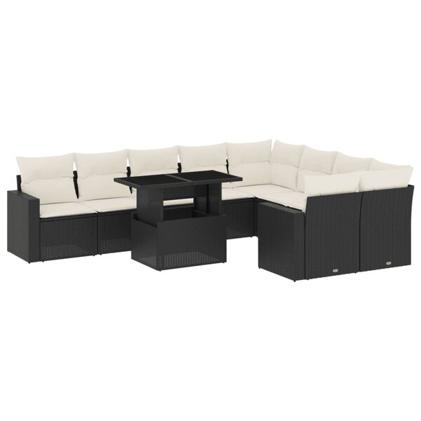vidaXL Salon de jardin 10 Pièces avec coussins noir résine tressée