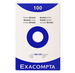 Étui De 100 Fiches - Bristol Uni Non Perforé 100x150mm - Blanc - X 10 - Exacompta