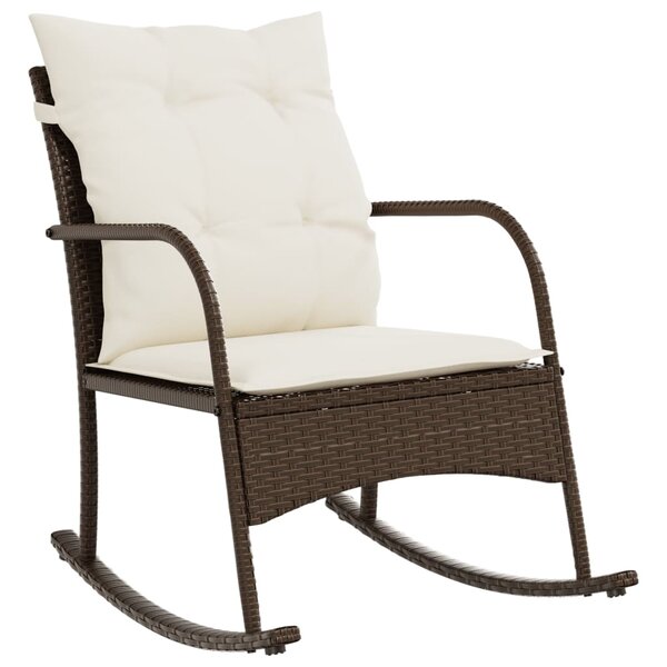 vidaXL Chaise à bascule de jardin avec coussins marron résine tressée