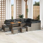 Canapé de jardin 13 pièces avec coussins Gris Poly Rotin Acacia