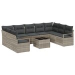 Ensemble de Canapé de Jardin 10 Pièces avec Coussins en Rattan Synthétique Gris