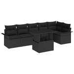 vidaXL Ensemble de canapé de jardin 7 pièces avec coussins en rotin noir