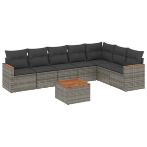 vidaXL Salon de jardin 8 Pièces avec coussins gris résine tressée