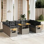 vidaXL Salon de jardin avec coussins 10 Pièces gris résine tressée