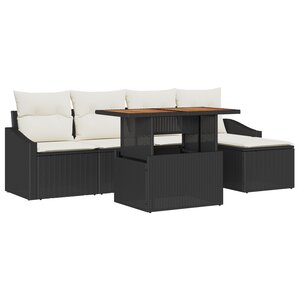 vidaXL Ensemble de canapé de jardin 6 pièces avec coussins noir poly rattan