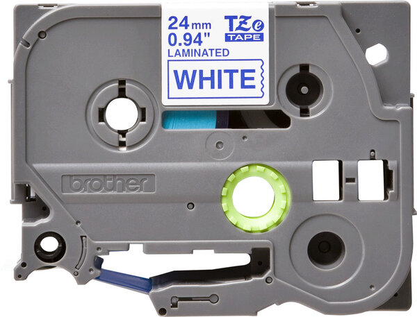 Cartouche ruban Etiqueteuse Brother 24mm Bleu sur blanc Tze-253