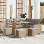 Ensemble de Canapé de Jardin 9 Pièces avec Coussins Beige en Rattan Poly Acacia
