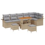 Ensemble de Canapés de Jardin 9 pièces avec Coussins Beige Rotin Synthétique Acacia