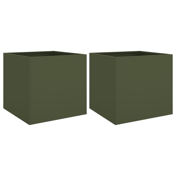 vidaXL Jardinières 2 Pièces vert olive 42x40x39 cm acier laminé à froid