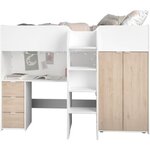Lit combiné mezzanine enfant - blanc et chêne - Sommier inclus - 90 x 200 cm