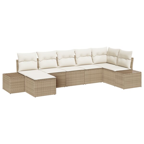 vidaXL Ensemble de canapé de jardin 7 pièces avec coussins Beige Poly Rotin