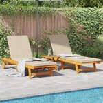 Chaises longues sur roues vidaXL 2 Pièces avec table et coussin en bois d'acacia