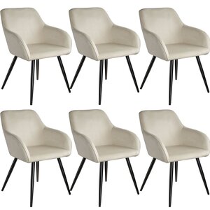 Lot de 6 chaises pieds noir siège de salon cuisine salle à manger design élégant velours beige 08_0000020