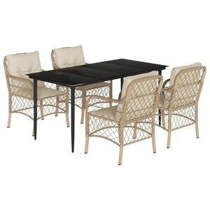 vidaXL Ensemble à manger de jardin avec coussins 5Pièces Beige poly rotin