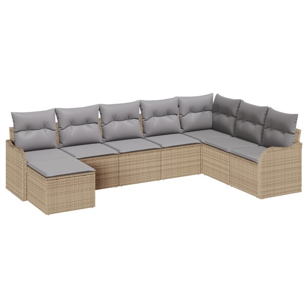Canapé de jardin 8 pièces avec coussins Beige Poly Rattan