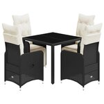 vidaXL Ensemble de bistro de jardin 5 Pièces coussins noir poly rotin