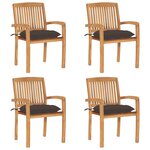 vidaXL Chaises de jardin empilables avec coussins lot de 4 Teck solide