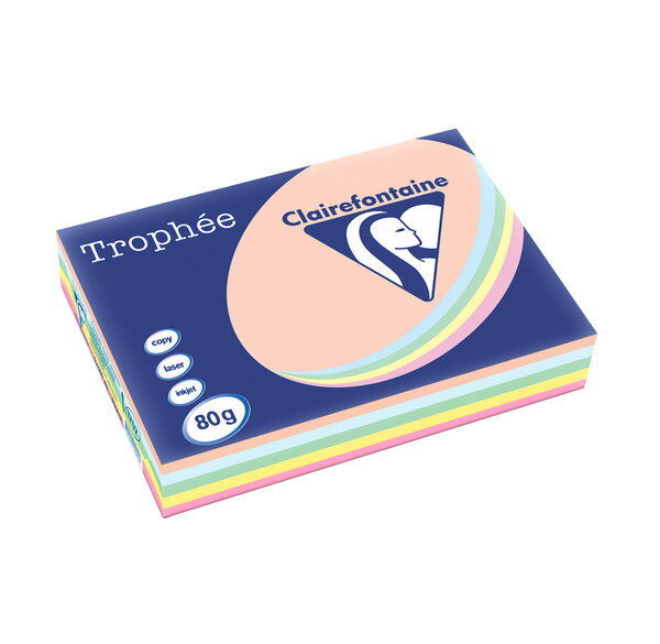 Ramette 500 Feuilles Papier 80g A3 420x297 mm Certifié FSC couleurs assorties Pastel TROPHÉE