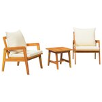 Ensemble Bistro 3 Pièces avec Coussins en Bois Massif d'Acacia