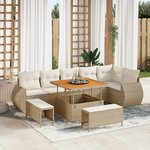 Ensemble de Canapés de Jardin de 9 Pièces avec Coussins Beige en Rattan Poly Acacia
