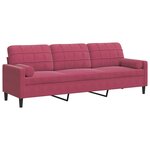 vidaXL Canapé 3 places avec oreillers bordeaux 210 cm velours