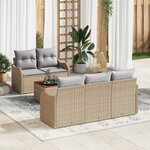 Ensemble de 6 canapés jardin avec coussins beige rattan poly acacia