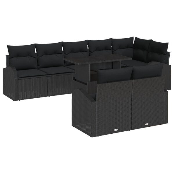 vidaXL Ensemble de Canapés de Jardin 9 Pièces avec Coussins Noir Rotin Polyéthylène