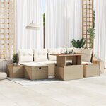 vidaXL Set de Canapé de jardin 7 pièces avec coussins Beige Poly Rattan