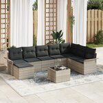 vidaXL Ensemble de Canapé de Jardin 9 Pièces avec Coussins en Gris Poly Rotin
