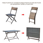 Ensemble salon de jardin 6 personnes grande table rectangulaire pliable + 6 chaises pliantes métal résine tressée PS chocolat