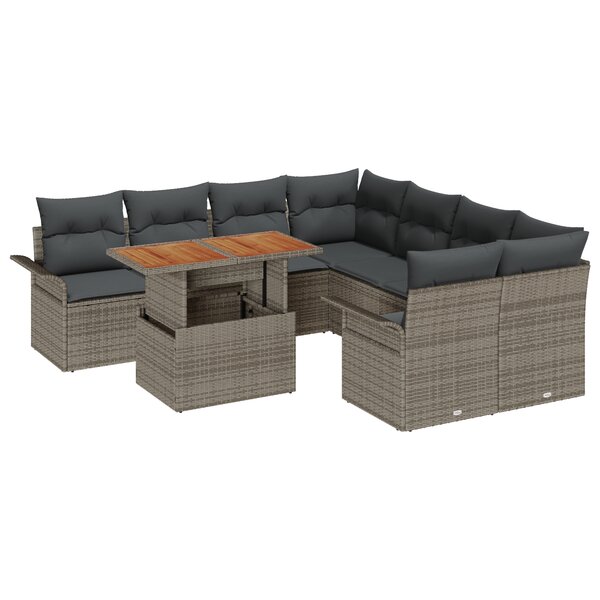 vidaXL Ensemble de canapé de jardin 9 pièces avec coussins gris en polyrotin et acacia