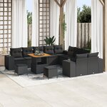Ensemble de Canapés de Jardin vidaXL 13 pièces avec Coussins Noir Poly Rattan Acacia