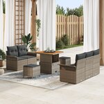 vidaXL Ensemble de Canapé de Jardin 8 Pièces avec Coussins Gris Poly Rotin Acacia