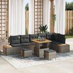 Canapé de Jardin 9 Pièces avec Coussins Gris en Rattan