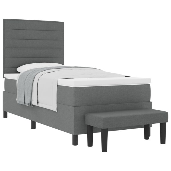 vidaXL Lit à ressorts avec matelas et banc Gris foncé 100x200 cm Tissu