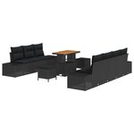 Set de canapé de jardin 10 pièces avec coussins noir poly rattan acacia