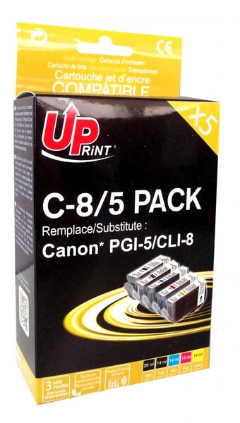 Pack UPrint compatible CANON PGI-5/CLI-8  5 cartouches