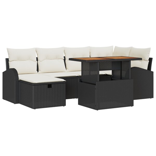 vidaXL Ensemble de Canapé de Jardin 7 Pièces avec Coussins Noir en Rattan Poly