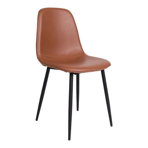 2 chaises de salle à manger en cuir synthétique marron avec pieds noirs
