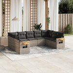 vidaXL Salon de jardin 9 Pièces avec coussins gris résine tressée