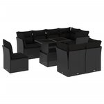 vidaXL Salon de jardin 9 Pièces avec coussins noir résine tressée