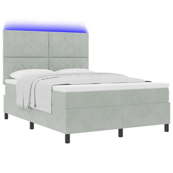 Lit Box Spring vidaXL avec Matelas & Lumière LED Gris clair 160x200 cm Velours