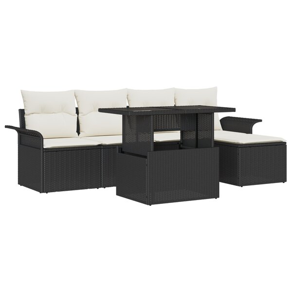 Ensemble de Canapé de Jardin 6 Pièces avec Coussins Noir Rattan Poly