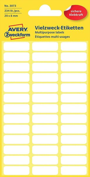 Etui de 234 étiquettes multi-usages, 20 x 8 mm, blanches avery zweckform