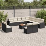 vidaXL Salon de jardin avec coussins 14 Pièces noir résine tressée
