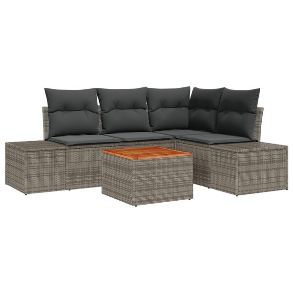 vidaXL Ensemble de 5 Pièces de Canapé de Jardin avec Coussins Gris Poly Rattan Acacia