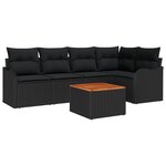 Ensemble de canapés de jardin en 6 pièces avec coussins noir poly rattan acacia