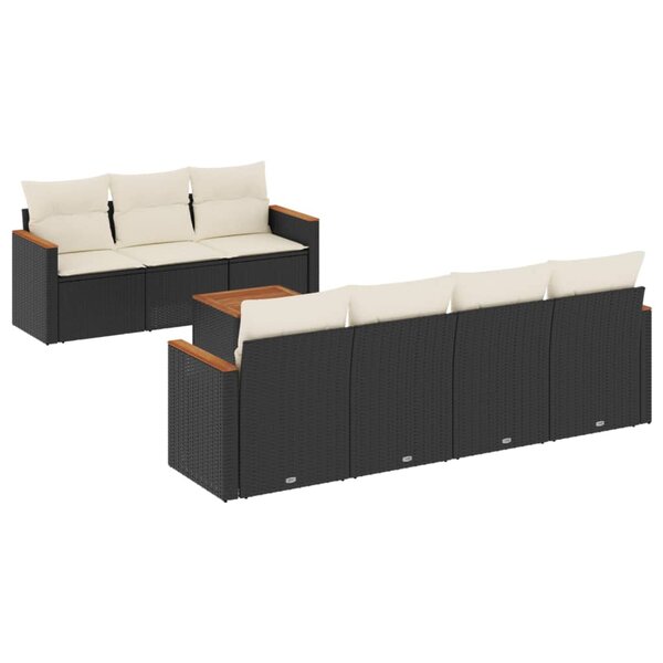 vidaXL Salon de jardin 8 Pièces avec coussins noir résine tressée